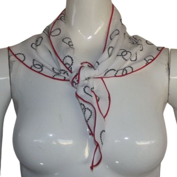 Triangle Scarf, 38.5" White/Red Trim, Blue Ring Print - Picture 4 of 4